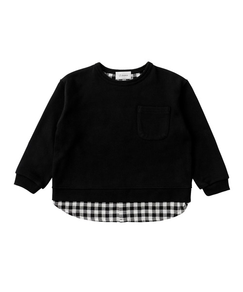 D.fesense（ディーフェセンス）の「チェック重ね着風トレーナー（スウェット・キッズ・オフホワイト/ブラック/サックスブルー・100cm/110cm/80ｃｍ/90cm）」の4枚目の写真