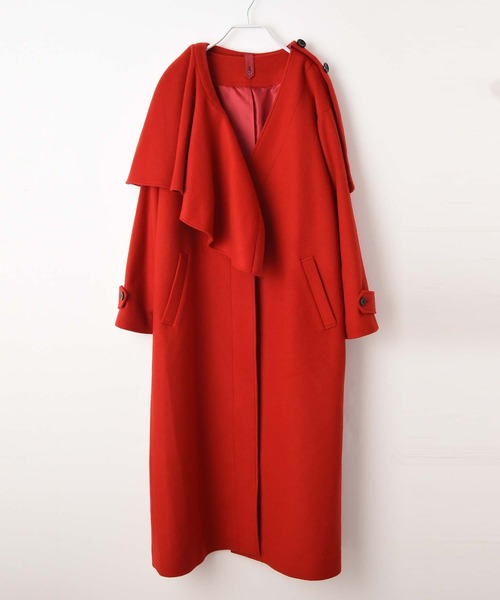 RAW FUDGE（ローファッジ）の「マルチWAYケープコート（ノーカラーコート・レディース・ブラック/レッド・M）」の10枚目の写真