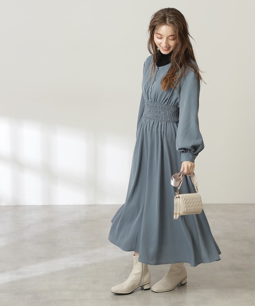 N.（N. Natural Beauty Basic）（エヌエヌナチュラルビューティーベーシック）の「【S Size Line】◆フロントボタンギャザーワンピース（ワンピース・レディース・ブラック/グレー/カーキ/ブルー・SMALL/MEDIUM）」の13枚目の写真