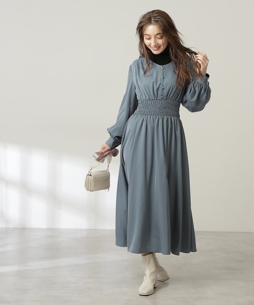 N.（N. Natural Beauty Basic）（エヌエヌナチュラルビューティーベーシック）の「【S Size Line】◆フロントボタンギャザーワンピース（ワンピース・レディース・ブラック/グレー/カーキ/ブルー・SMALL/MEDIUM）」の7枚目の写真