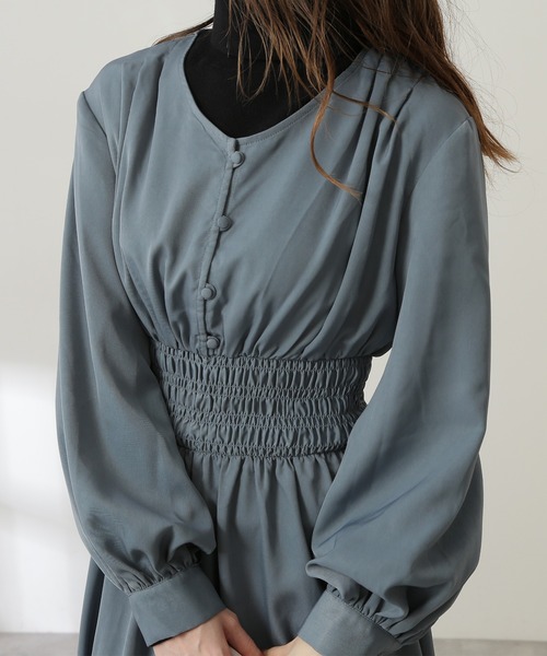 N.（N. Natural Beauty Basic）（エヌエヌナチュラルビューティーベーシック）の「【S Size Line】◆フロントボタンギャザーワンピース（ワンピース・レディース・ブラック/グレー/カーキ/ブルー・SMALL/MEDIUM）」の15枚目の写真