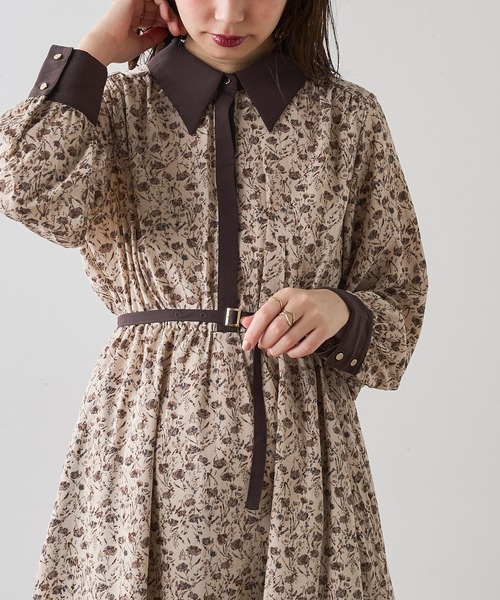 natural couture(ナチュラルクチュール)の「配色襟付きレトロワンピース(ワンピース・レディース・グリーン系/ホワイト系/ブラウン系/ベージュ/ブラック系その他/ベージュ系その他・FREE)」の6枚目の写真