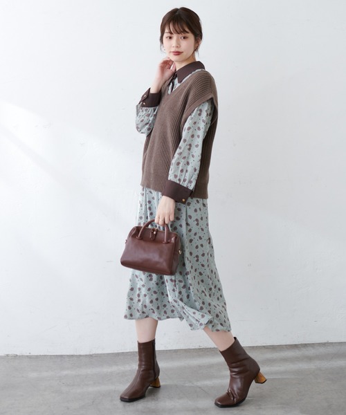 natural couture(ナチュラルクチュール)の「配色襟付きレトロワンピース(ワンピース・レディース・グリーン系/ホワイト系/ブラウン系/ベージュ/ブラック系その他/ベージュ系その他・FREE)」の16枚目の写真
