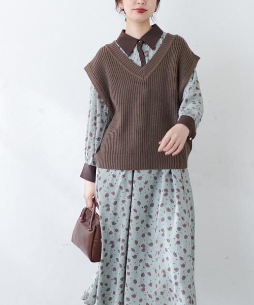 natural couture(ナチュラルクチュール)の「配色襟付きレトロワンピース(ワンピース・レディース・グリーン系/ホワイト系/ブラウン系/ベージュ/ブラック系その他/ベージュ系その他・FREE)」の13枚目の写真