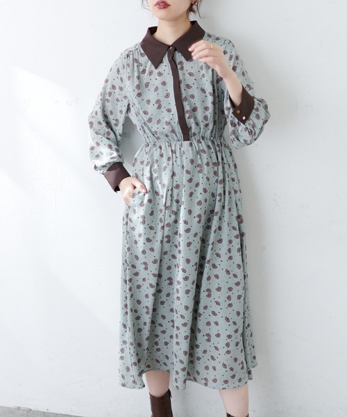 natural couture(ナチュラルクチュール)の「配色襟付きレトロワンピース(ワンピース・レディース・グリーン系/ホワイト系/ブラウン系/ベージュ/ブラック系その他/ベージュ系その他・FREE)」の10枚目の写真