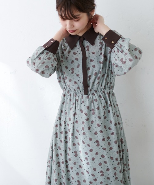 natural couture(ナチュラルクチュール)の「配色襟付きレトロワンピース(ワンピース・レディース・グリーン系/ホワイト系/ブラウン系/ベージュ/ブラック系その他/ベージュ系その他・FREE)」の22枚目の写真