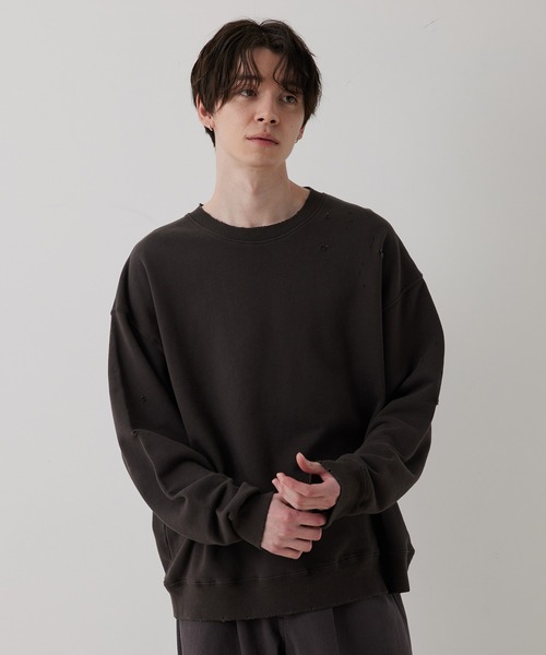 JUNRED（ジュンレッド）の「ダメージスウェット（スウェット・メンズ・ブルー/チャコールグレー/ライトグレー・M/L/S）」の2枚目の写真