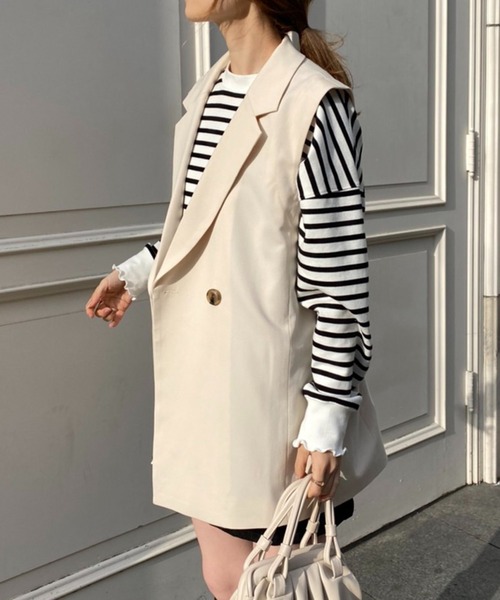 one after another NICE CLAUP(ワンアフターアナザーナイスクラップ)の「ジレにもなるマルチウェイテーラードジャケット(テーラードジャケット・レディース・アイボリー/モカ/イエロー系その他/ネイビー系/ネイビー/ベージュ・FREE)」の16枚目の写真