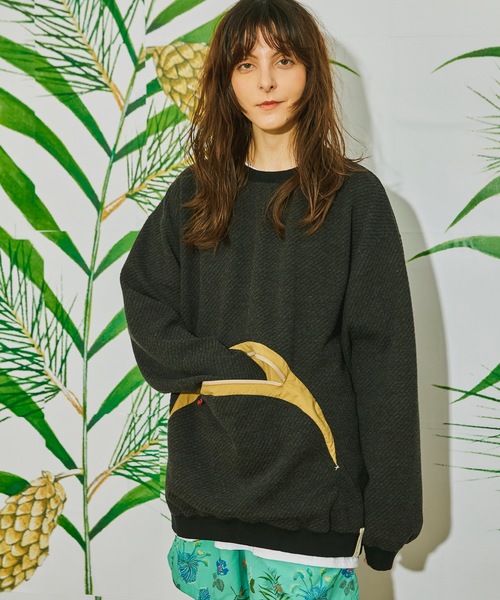 AlexanderLeeChang（アレキサンダーリーチャン）の「BIG TWILL CREW  AC-012201（スウェット・メンズ・グレー/チャコール/グリーン・3/2）」の2枚目の写真