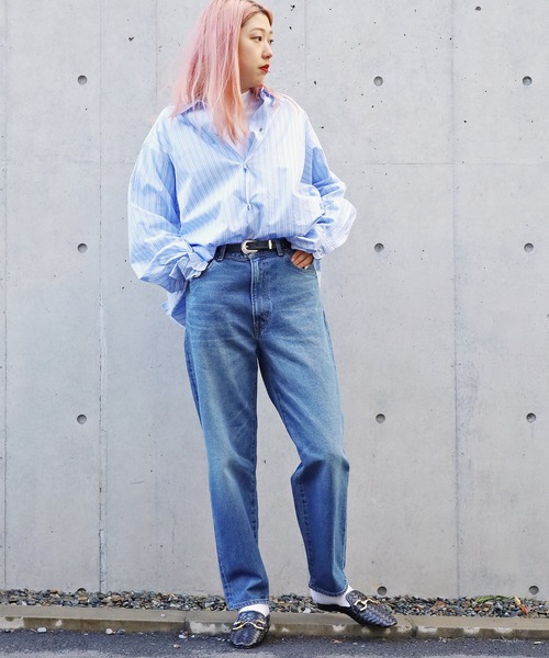 HARVESTY(ハーベスティ)の「HARVESTY/ハーベスティ 5ポケットデニムパンツ USED テーパード 美シルエット(デニムパンツ・レディース・ライトブルー・1/2)」の7枚目の写真