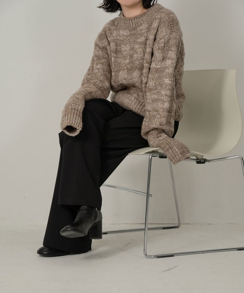 lawgy(ラウジー)の「mix color cable knit(ニット/セーター・レディース・ベージュ/グリーン・FREE)」の7枚目の写真