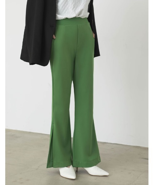 Re:EDIT（リエディ）の「[低身長/高身長サイズ有][イージーケア]サイドボックスタックポンチフレアパンツ（その他パンツ・レディース・ブルー/ブラック/ベージュ/グリーン/アイボリー・SHORT/MEDIUM/LARGE/SMALL/TALL）」の4枚目の写真