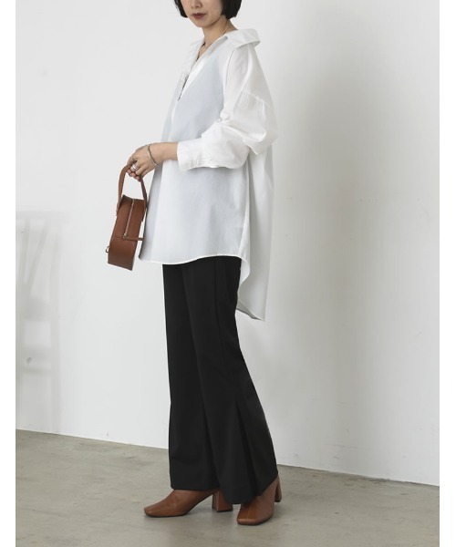 Re:EDIT（リエディ）の「[低身長/高身長サイズ有][イージーケア]サイドボックスタックポンチフレアパンツ（その他パンツ・レディース・ブルー/ブラック/ベージュ/グリーン/アイボリー・SHORT/MEDIUM/LARGE/SMALL/TALL）」の7枚目の写真