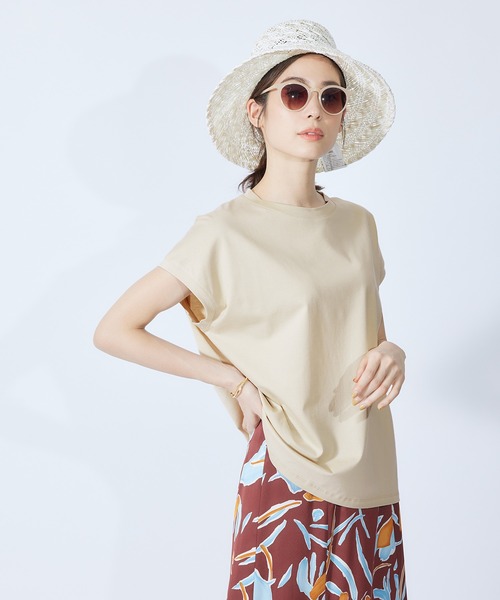 ROPE'（ロペ）の「【新色追加】【接触冷感】コットン天竺キャップスリーブＴシャツ（Tシャツ/カットソー・レディース・ホワイト/ブラック/ベージュ/サックスブルー/ピンク系その他/ダークブラウン・38）」の4枚目の写真