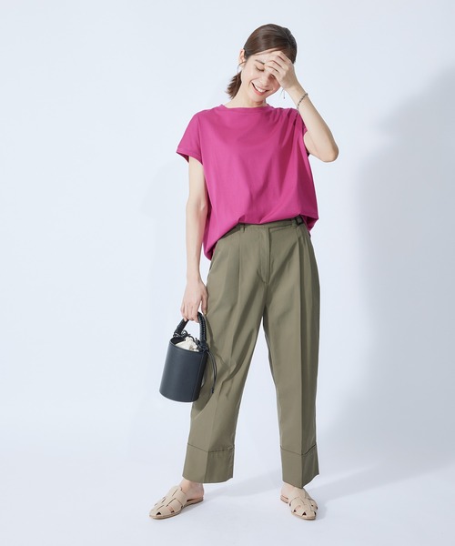 ROPE'（ロペ）の「【新色追加】【接触冷感】コットン天竺キャップスリーブＴシャツ（Tシャツ/カットソー・レディース・ホワイト/ブラック/ベージュ/サックスブルー/ピンク系その他/ダークブラウン・38）」の7枚目の写真