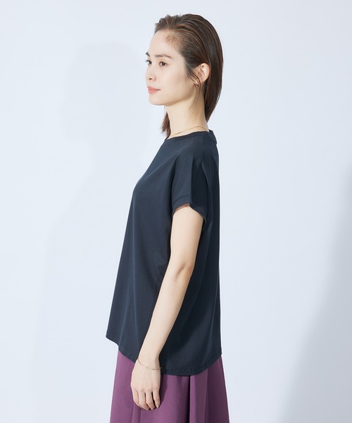 ROPE'（ロペ）の「【新色追加】【接触冷感】コットン天竺キャップスリーブＴシャツ（Tシャツ/カットソー・レディース・ホワイト/ブラック/ベージュ/サックスブルー/ピンク系その他/ダークブラウン・38）」の11枚目の写真