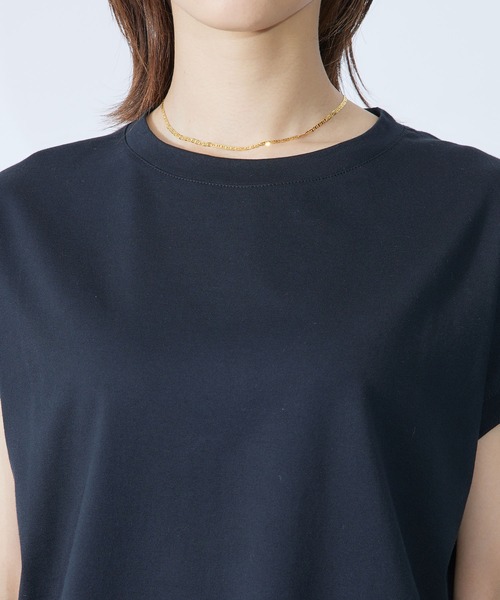 ROPE'（ロペ）の「【新色追加】【接触冷感】コットン天竺キャップスリーブＴシャツ（Tシャツ/カットソー・レディース・ホワイト/ブラック/ベージュ/サックスブルー/ピンク系その他/ダークブラウン・38）」の16枚目の写真