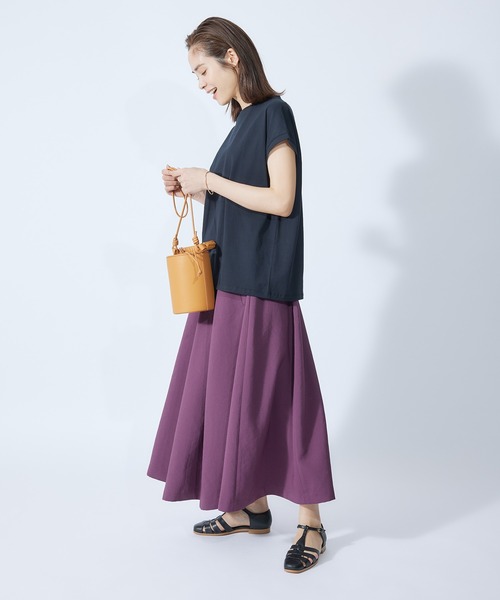 ROPE'（ロペ）の「【新色追加】【接触冷感】コットン天竺キャップスリーブＴシャツ（Tシャツ/カットソー・レディース・ホワイト/ブラック/ベージュ/サックスブルー/ピンク系その他/ダークブラウン・38）」の17枚目の写真