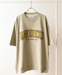 アップリケ刺繍カレッジロゴTシャツ/半袖スウェット/ビッグシルエット/ユニセックス
