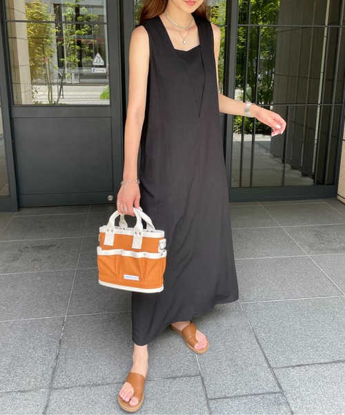 StyleSea（スタイルシー）の「2wayリネンタッチノースリーブワンピース（ワンピース・レディース・ブラック/オレンジ/アイボリー/ライトベージュ・MEDIUM）」の2枚目の写真