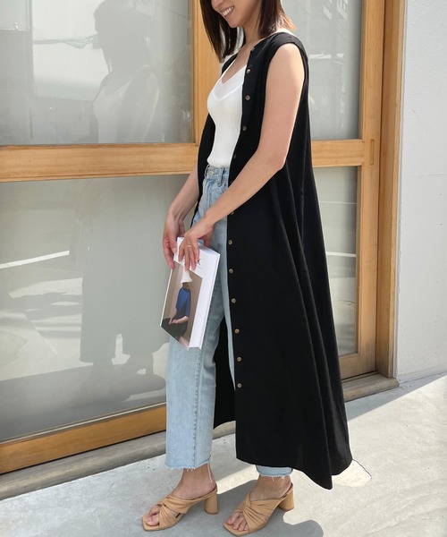 StyleSea（スタイルシー）の「2wayリネンタッチノースリーブワンピース（ワンピース・レディース・ブラック/オレンジ/アイボリー/ライトベージュ・MEDIUM）」の8枚目の写真