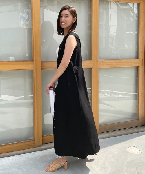 StyleSea（スタイルシー）の「2wayリネンタッチノースリーブワンピース（ワンピース・レディース・ブラック/オレンジ/アイボリー/ライトベージュ・MEDIUM）」の9枚目の写真