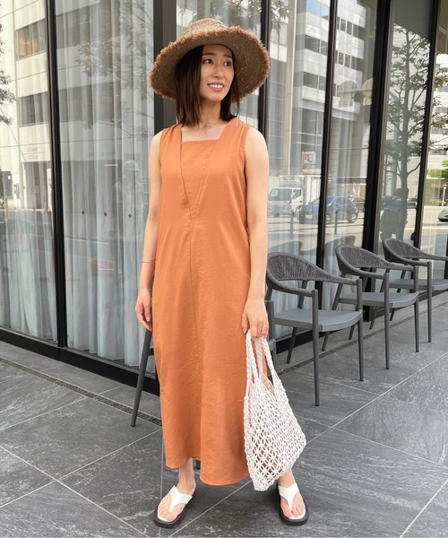 StyleSea（スタイルシー）の「2wayリネンタッチノースリーブワンピース（ワンピース・レディース・ブラック/オレンジ/アイボリー/ライトベージュ・MEDIUM）」の19枚目の写真