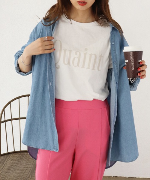 Shelly island(シェリーアイランド)の「フロッキーロゴTシャツ(Tシャツ/カットソー・レディース・ホワイト/チャコールグレー/ライトグレー・FREE)」の1枚目の写真