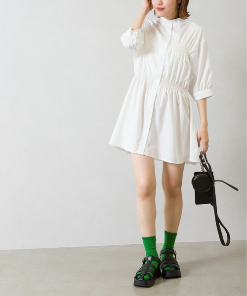 SpRay(スプレイ)の「ギャザーチュニックワンピース(Tシャツ/カットソー・レディース・ホワイト/ブラック・FREE)」の18枚目の写真