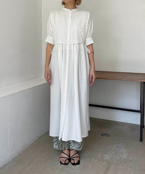 CAPRICIEUX LE'MAGE（カプリシューレマージュ）の「レースレイヤード半袖シャツワンピース（ワンピース・レディース・ホワイト/ブラック・FREE）」の17枚目の写真