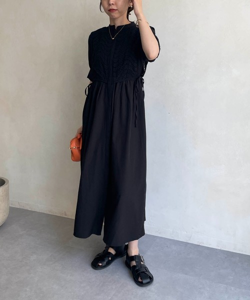 CAPRICIEUX LE'MAGE（カプリシューレマージュ）の「レースレイヤード半袖シャツワンピース（ワンピース・レディース・ホワイト/ブラック・FREE）」の5枚目の写真