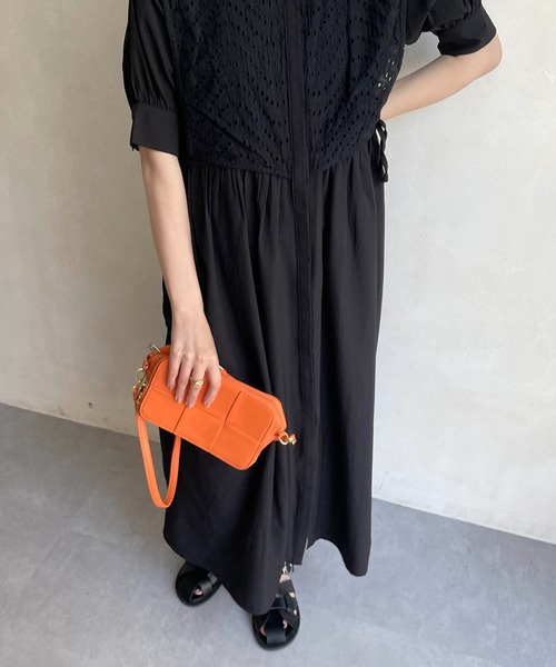 CAPRICIEUX LE'MAGE（カプリシューレマージュ）の「レースレイヤード半袖シャツワンピース（ワンピース・レディース・ホワイト/ブラック・FREE）」の8枚目の写真