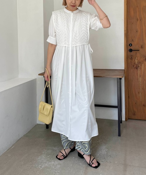 CAPRICIEUX LE'MAGE（カプリシューレマージュ）の「レースレイヤード半袖シャツワンピース（ワンピース・レディース・ホワイト/ブラック・FREE）」の12枚目の写真