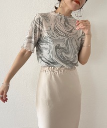 wee9s（ウィークス）の「2way super stretch sheer marble top / 前後ツーウェイスーパーストレッチマーブルプルオーバー（Tシャツ/カットソー）」