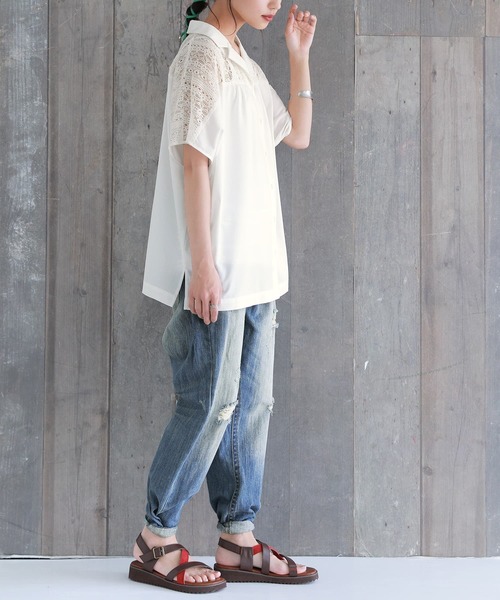 osharewalker(オシャレウォーカー)の「【廃盤】『レース切替オープンカラーシャツ』(シャツ/ブラウス・レディース・ブラック/ネイビー/オフホワイト・FREE)」の8枚目の写真