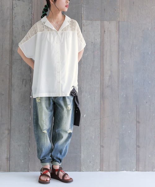 osharewalker(オシャレウォーカー)の「【廃盤】『レース切替オープンカラーシャツ』(シャツ/ブラウス・レディース・ブラック/ネイビー/オフホワイト・FREE)」の10枚目の写真