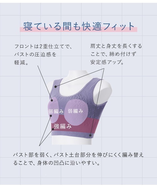 PEACH JOHN（ピーチジョン）の「【ぐーんと伸びてバストをホールド。パッド付き寝る時用ブラ】コンフォートナイトブラ（ナイトブラ・レディース・パープル/ネイビー・1/2）」の17枚目の写真