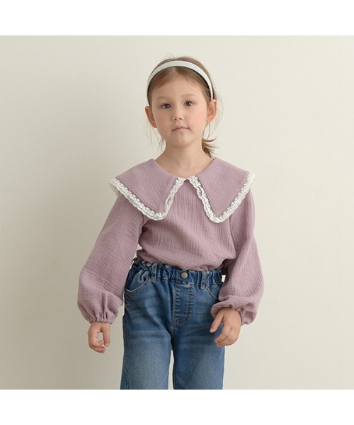 Lycee mine（リセマイン）の「レース衿2WAYブラウス（シャツ/ブラウス・キッズ・ブラック/オフホワイト/ブルーグレー/ラベンダー・110cm/100cm/120cm/130cm/140cm/150cm）」の5枚目の写真