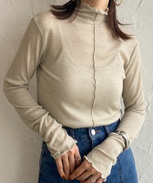 She's Closet | 前後2wayメロウフリルハイネック長袖リブシアートップス(Tシャツ/カットソー)