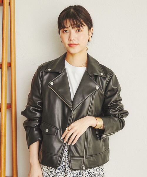 coen（コーエン）の「フェイクレザーライダースジャケット（ライダースジャケット・レディース・ブラック・L/M）」の4枚目の写真