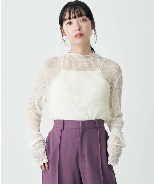 earth music&ecology（アースミュージックアンドエコロジー）の「格子柄レースプルオーバー（Tシャツ/カットソー・レディース・アイボリー/イエロー/ブラック/グリーン・FREE）」の2枚目の写真