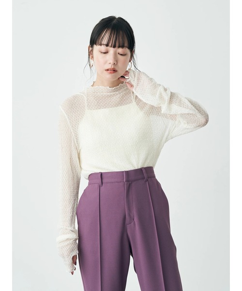 earth music&ecology（アースミュージックアンドエコロジー）の「格子柄レースプルオーバー（Tシャツ/カットソー・レディース・アイボリー/イエロー/ブラック/グリーン・FREE）」の6枚目の写真