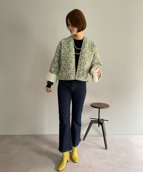 CIAOPANIC（チャオパニック）の「【CPC SCAMP】小花柄キルトジャケット（ノーカラージャケット・レディース・ブラック/グリーン・FREE）」の20枚目の写真