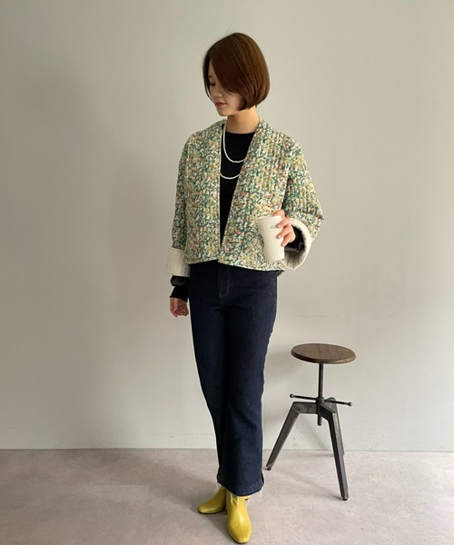 CIAOPANIC（チャオパニック）の「【CPC SCAMP】小花柄キルトジャケット（ノーカラージャケット・レディース・ブラック/グリーン・FREE）」の21枚目の写真