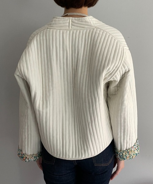 CIAOPANIC（チャオパニック）の「【CPC SCAMP】小花柄キルトジャケット（ノーカラージャケット・レディース・ブラック/グリーン・FREE）」の11枚目の写真