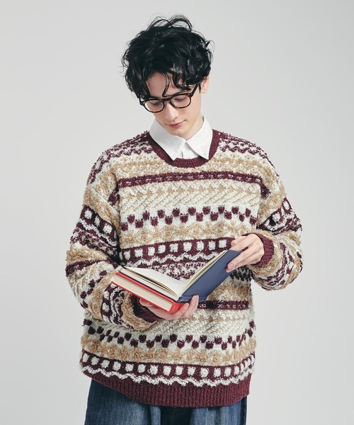 MUHET（ミュエータ）の「柄ジャガードニットプルオーバー（ニット/セーター・レディース・ネイビー/ボルドー・MEDIUM/X-LARGE）」の2枚目の写真