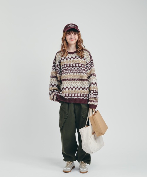 MUHET（ミュエータ）の「柄ジャガードニットプルオーバー（ニット/セーター・レディース・ネイビー/ボルドー・MEDIUM/X-LARGE）」の12枚目の写真