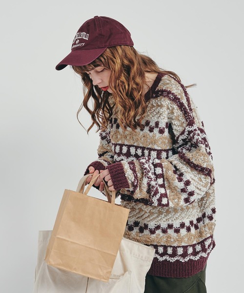 MUHET（ミュエータ）の「柄ジャガードニットプルオーバー（ニット/セーター・レディース・ネイビー/ボルドー・MEDIUM/X-LARGE）」の10枚目の写真