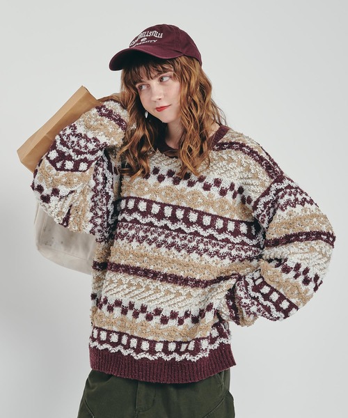 MUHET（ミュエータ）の「柄ジャガードニットプルオーバー（ニット/セーター・レディース・ネイビー/ボルドー・MEDIUM/X-LARGE）」の9枚目の写真