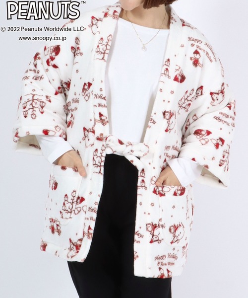 PEANUTS（ピーナッツ）の「PEANUTS SNOOPY（ピーナッツ スヌーピー）ボアフリース半纏/ちゃんちゃんこ（その他ルームウェア・レディース・オフホワイト/ピンク・FREE）」の16枚目の写真